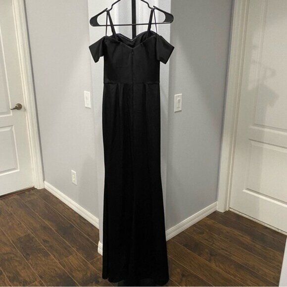 Dress the Population Dress Sz Small Gown Black Gabrielle Satin Off The Shoulder - Picture 12 of 12